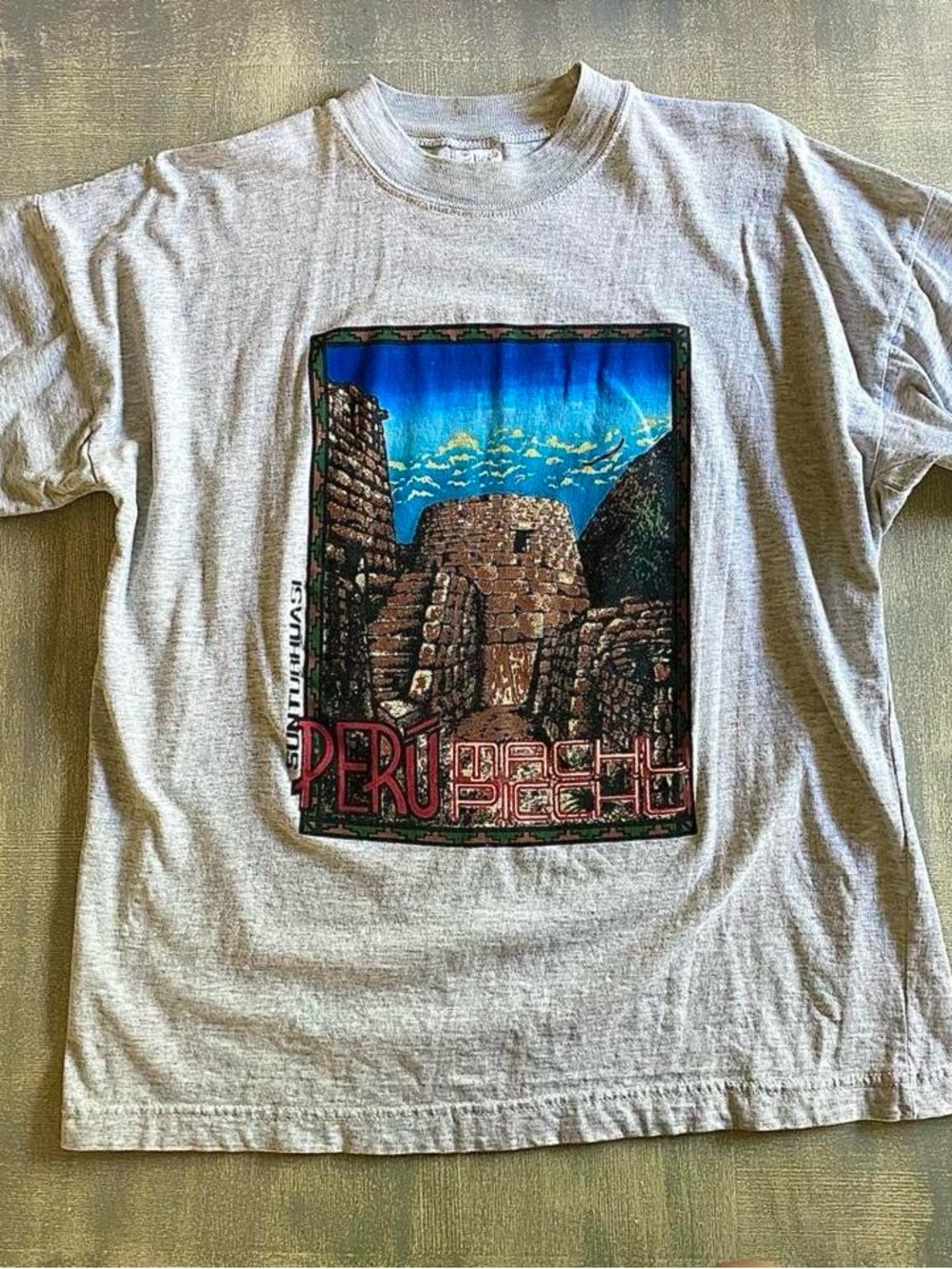 Classic Gray Graphic Peru Machu Picchu Short Sleeve Tee
